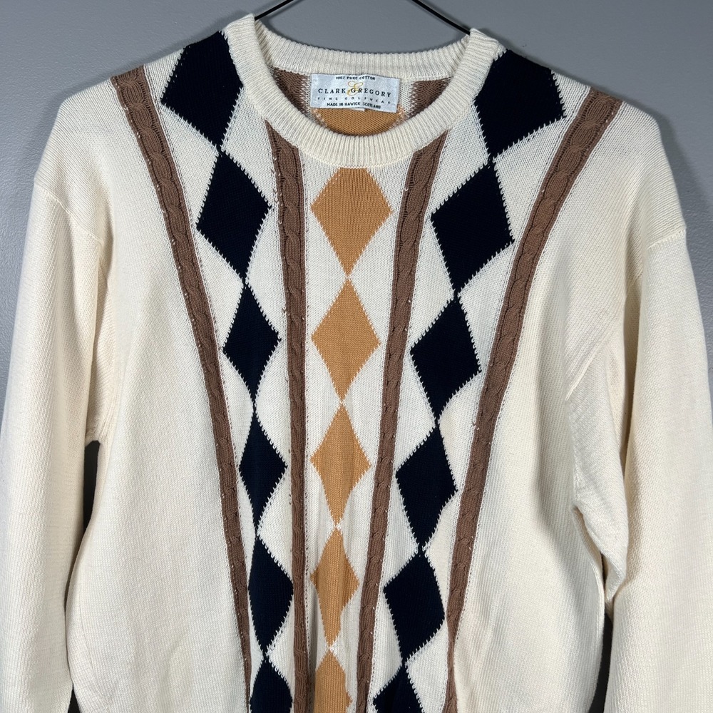 Clark and Gregory Sweater Mens XL Argyle Knit Grandpa Golf Multicolor Cabincore